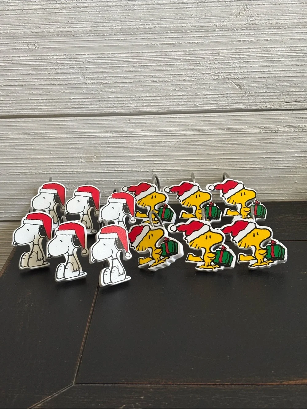 Peanuts Snoopy & Woodstock Christmas Holiday Shower Curtain Hooks Set Of 12